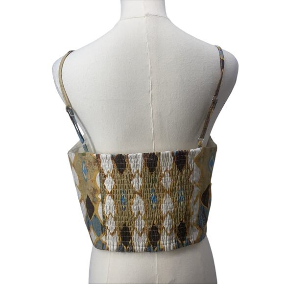 Joie Crop Top Geometric Print Medium Linen Blend - Picture 4 of 6